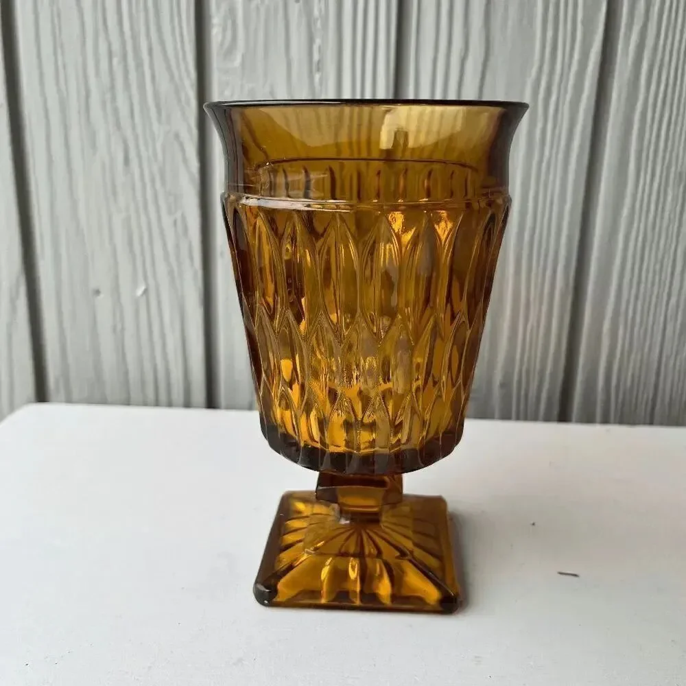 3 Piece VTG Indiana Glass Avocado Green Pedestal Vases + Amber Mount Vernon Set